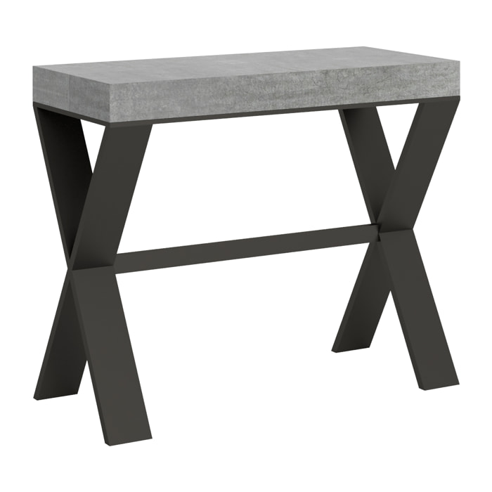 Console extensible 90x40/300 cm Xenia Gris Béton cadre Anthracite