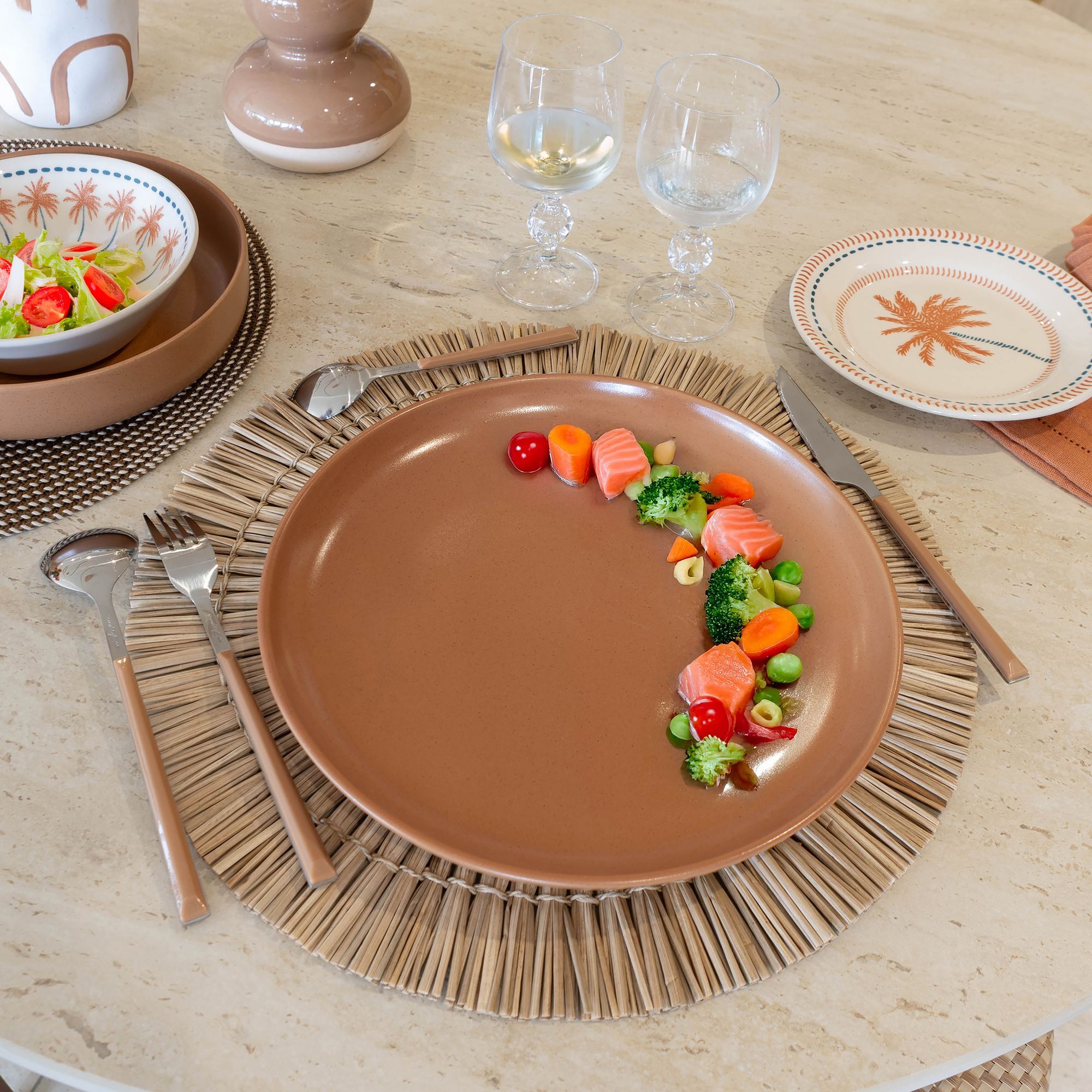 Lot de 6 assiettes plates marron en grès 27cm  ARITA