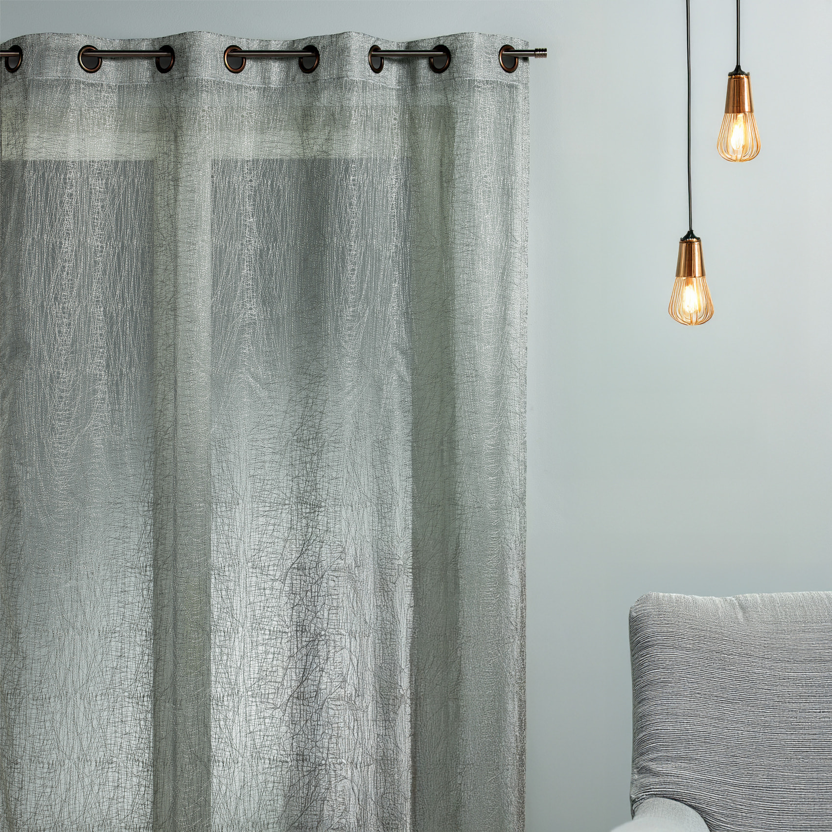 Voilage Picasso en organza brodé - Gris clair