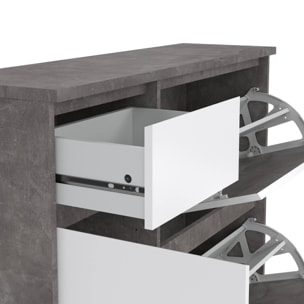 Scarpiera Todd, Mobile portascarpe, Armadio da ingresso multiuso, Mobiletto per calzature, 109x32 h93 cm, Cemento e Bianco lucido