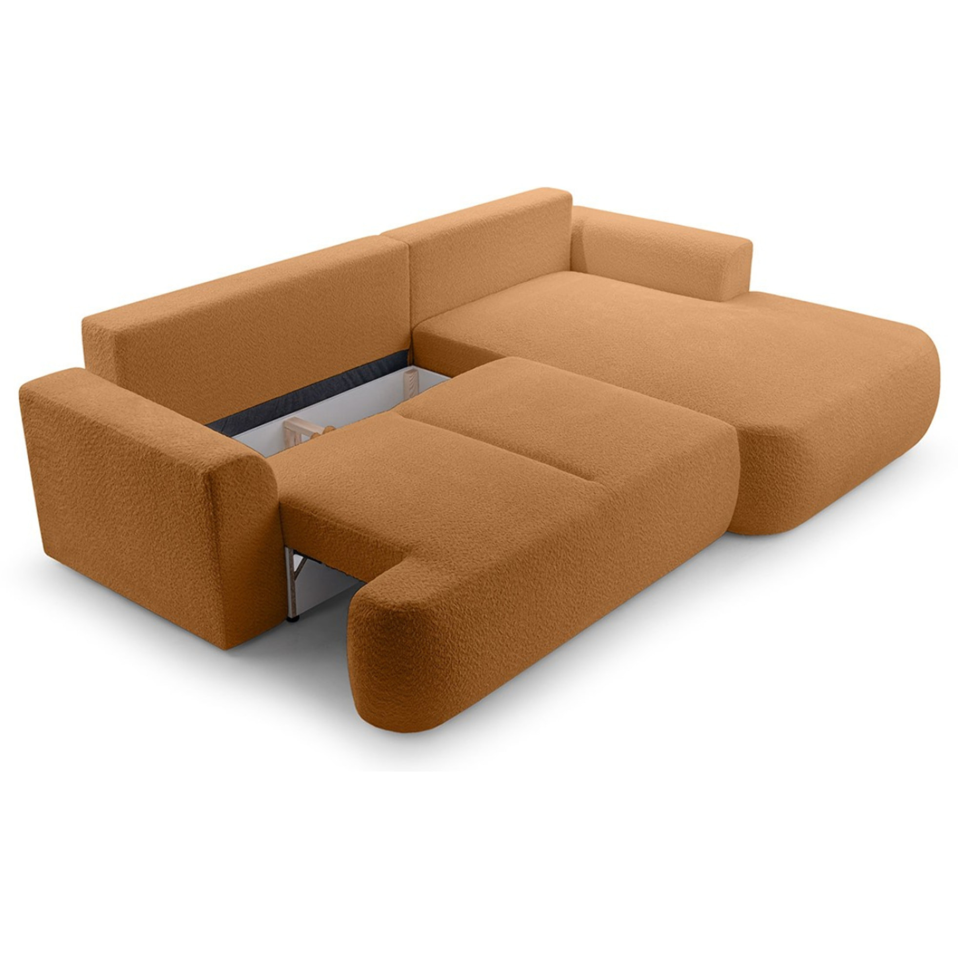 Candela - canapé d'angle droit 4 places - convertible avec coffre - en tissu bouclette - Terracotta