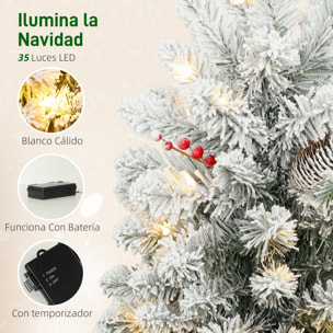 Árbol de Navidad con 35 Luces LED, 60 cm, Mini Árbol de Navidad Artificial con 72 Ramas Densas con Nieve, Piñas, Bayas y Base de Arpillera, Decoración Navideña de Mesa para Casa, Oficina, Verde
