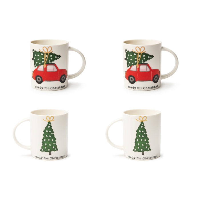 Set 4 Mug Excelsa - Ready For Christmas, New Bone China Bianca