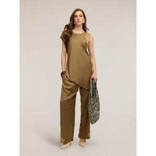 Motivi - Blusa asimmetrica in raso con pizzo - Verde militare
