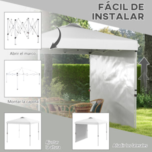 Carpa Plegable 2,5x2,5 m Cenador de Jardín con 1 Pared Lateral Altura Ajustable en 3 Niveles Anti-UV Impermeable y Bolsa de Arena Gazebo para Exterior Camping Fiestas Blanco