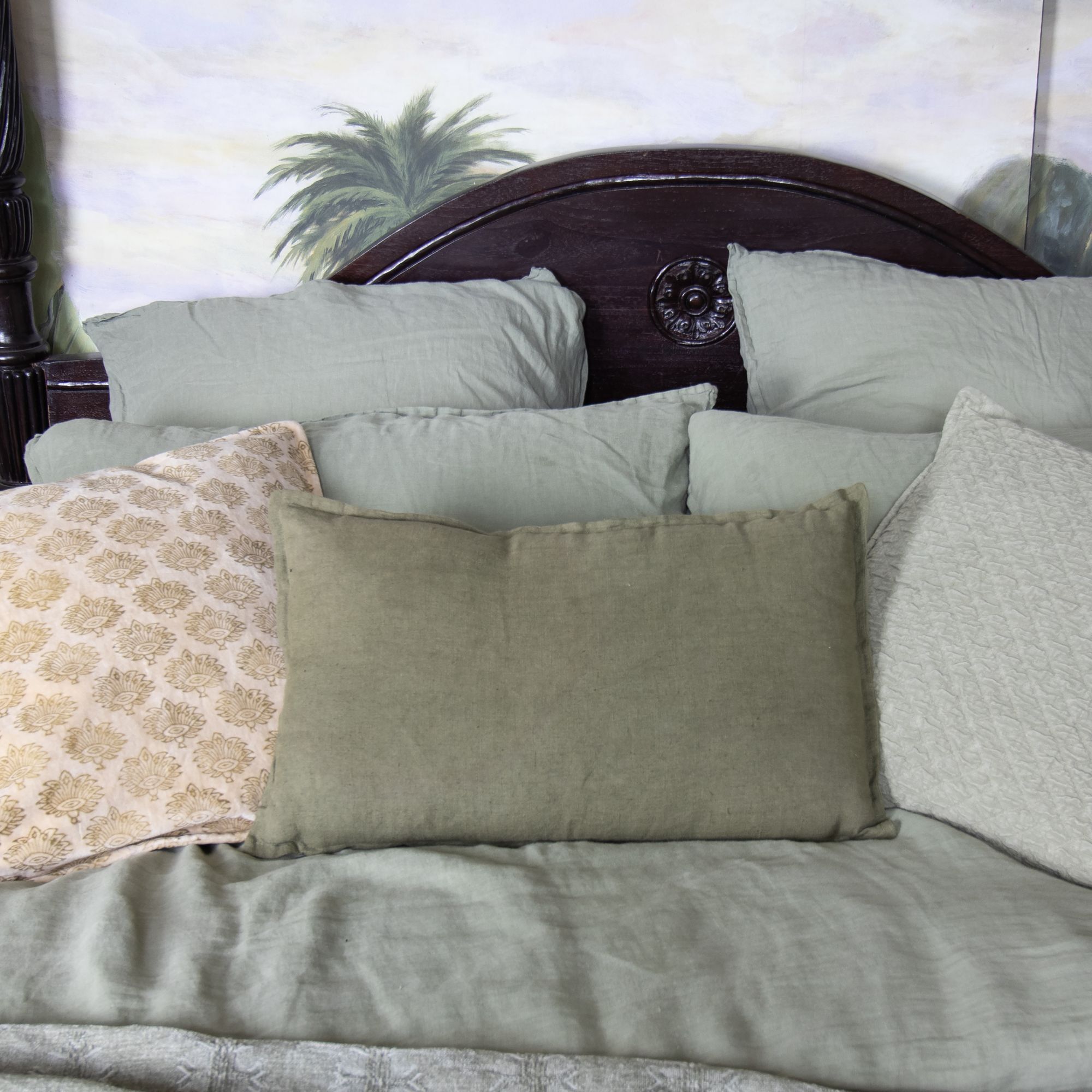 Coussin en lin vert 30x50cm NYL
