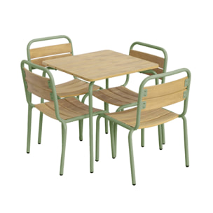 Table de jardin enfant acier et décor bois + 4 assises SUZIE