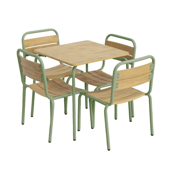 Table de jardin enfant acier et décor bois + 4 assises SUZIE