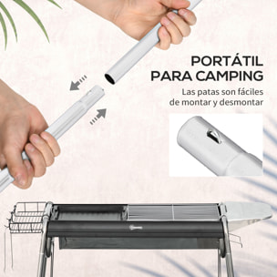 Barbacoa de Carbón Barbacoa Portátil con Parrilla de Acero Inoxidable Bandeja Especiero y Estante de Almacenamiento para Jardín Camping 107x63x75 cm Negro