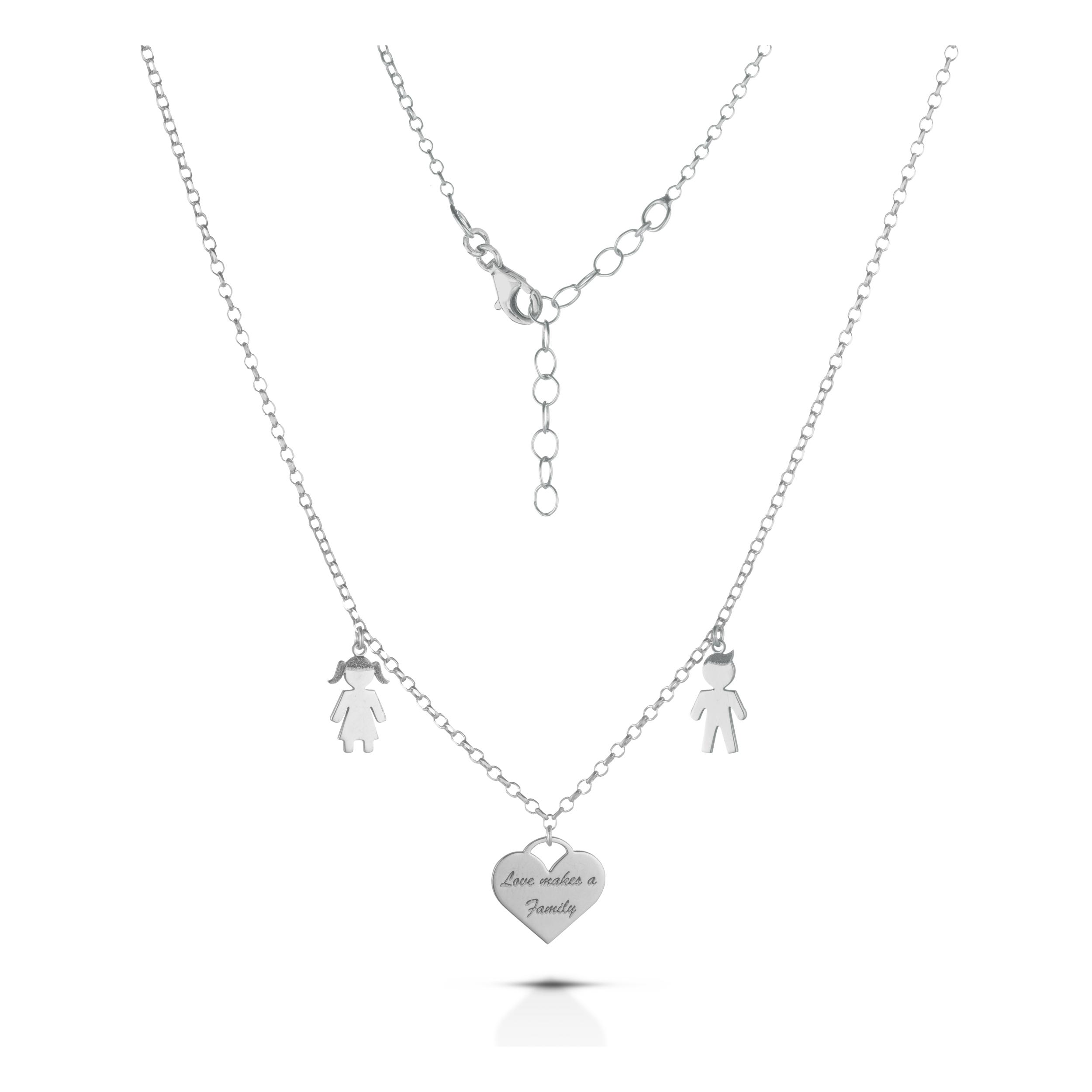 Collana Love Makes a Family Bimba-Cuore-Bimbo Argento