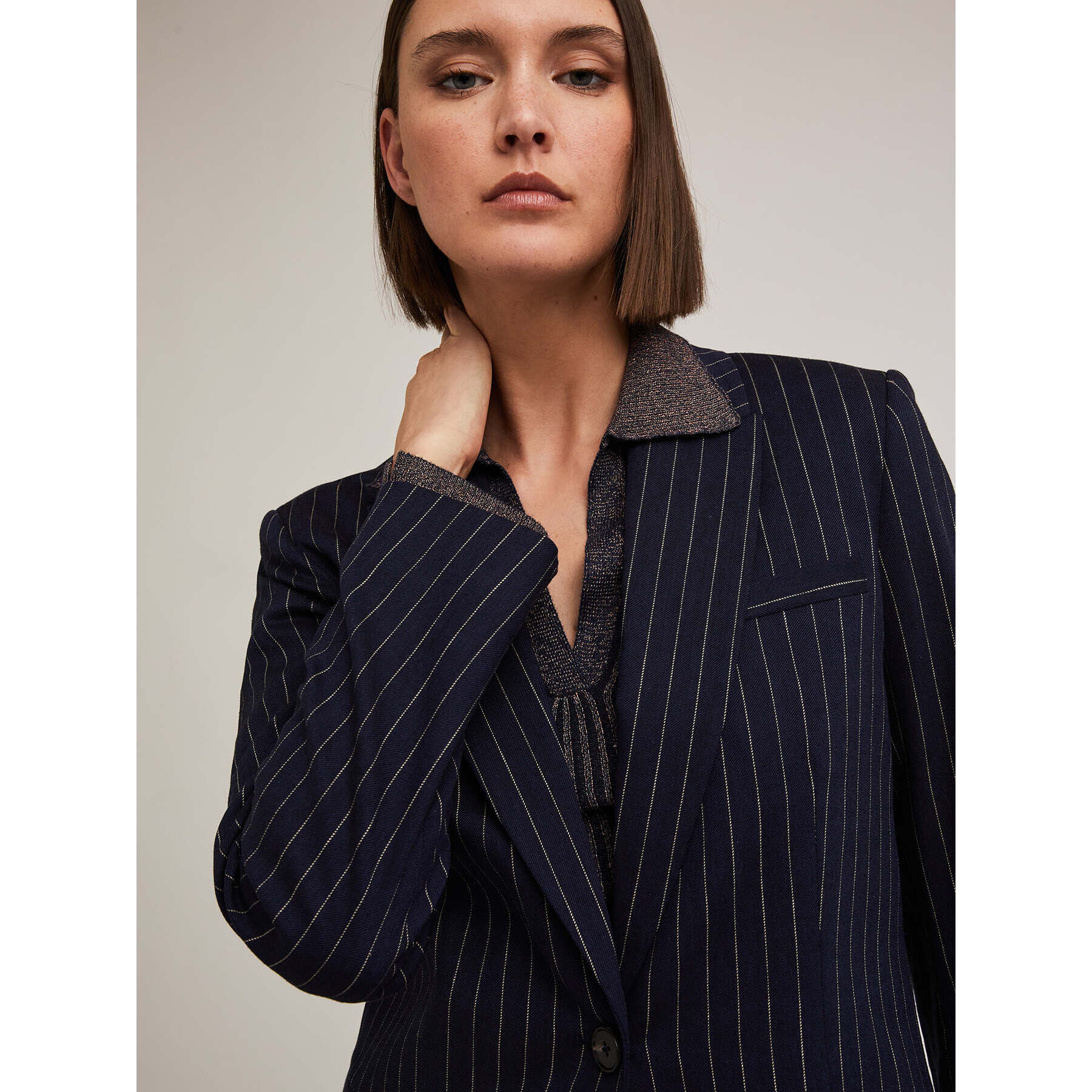 Motivi - Blazer de rayas diplomáticas con botonadura simple - Azul