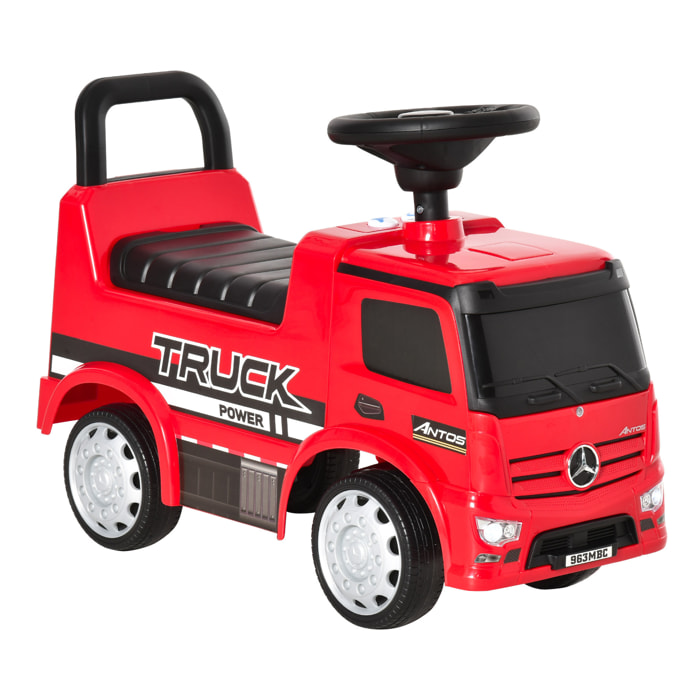 Voiture porteur enfant camion licence Mercedes-Benz Antos 12-36 mois coffre effets lumineux sonores rouge