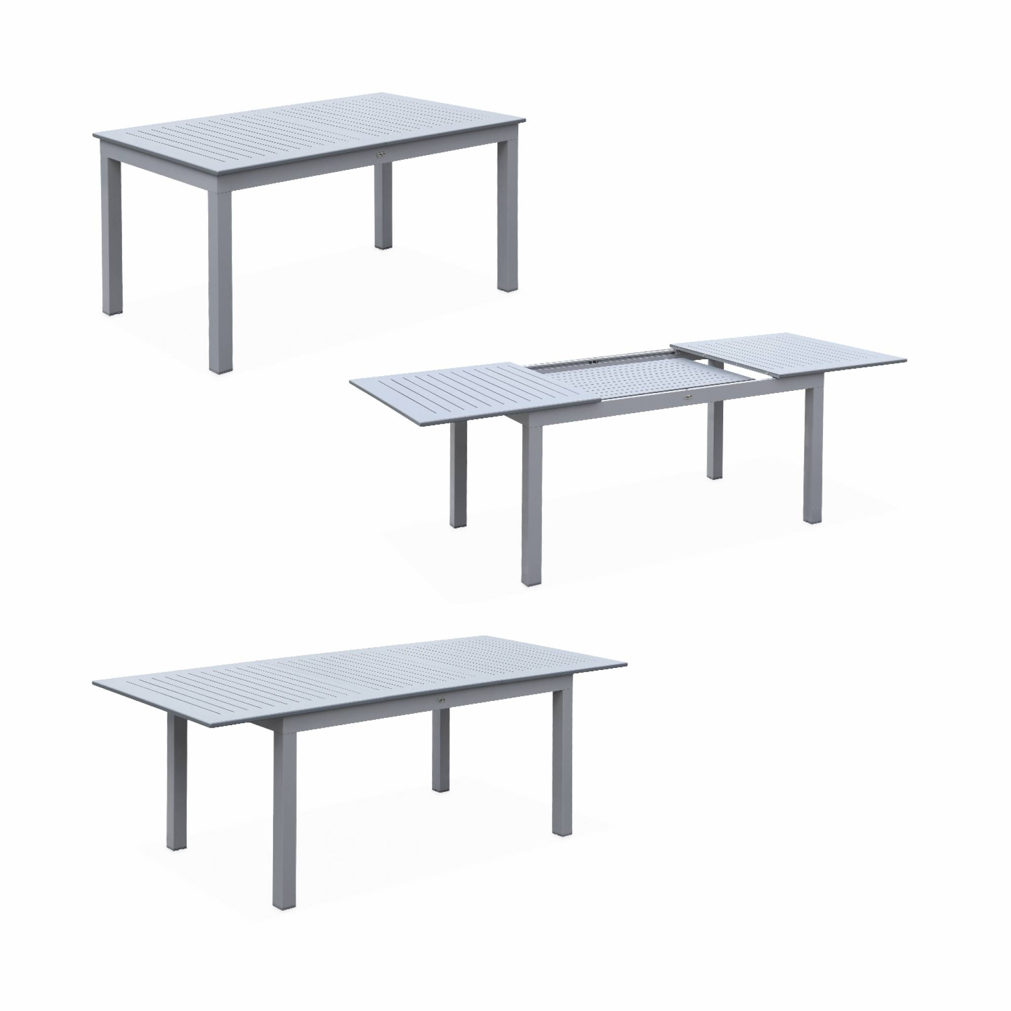 Table de jardin extensible aluminium + 6 assises - Chicago 210 Gris - Table en aluminium 150/210cm avec rallonge et 6 assises en textilène
