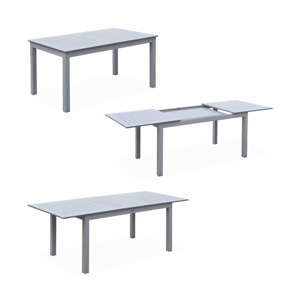 Table de jardin extensible aluminium + 6 assises - Chicago 210 Gris - Table en aluminium 150/210cm avec rallonge et 6 assises en textilène