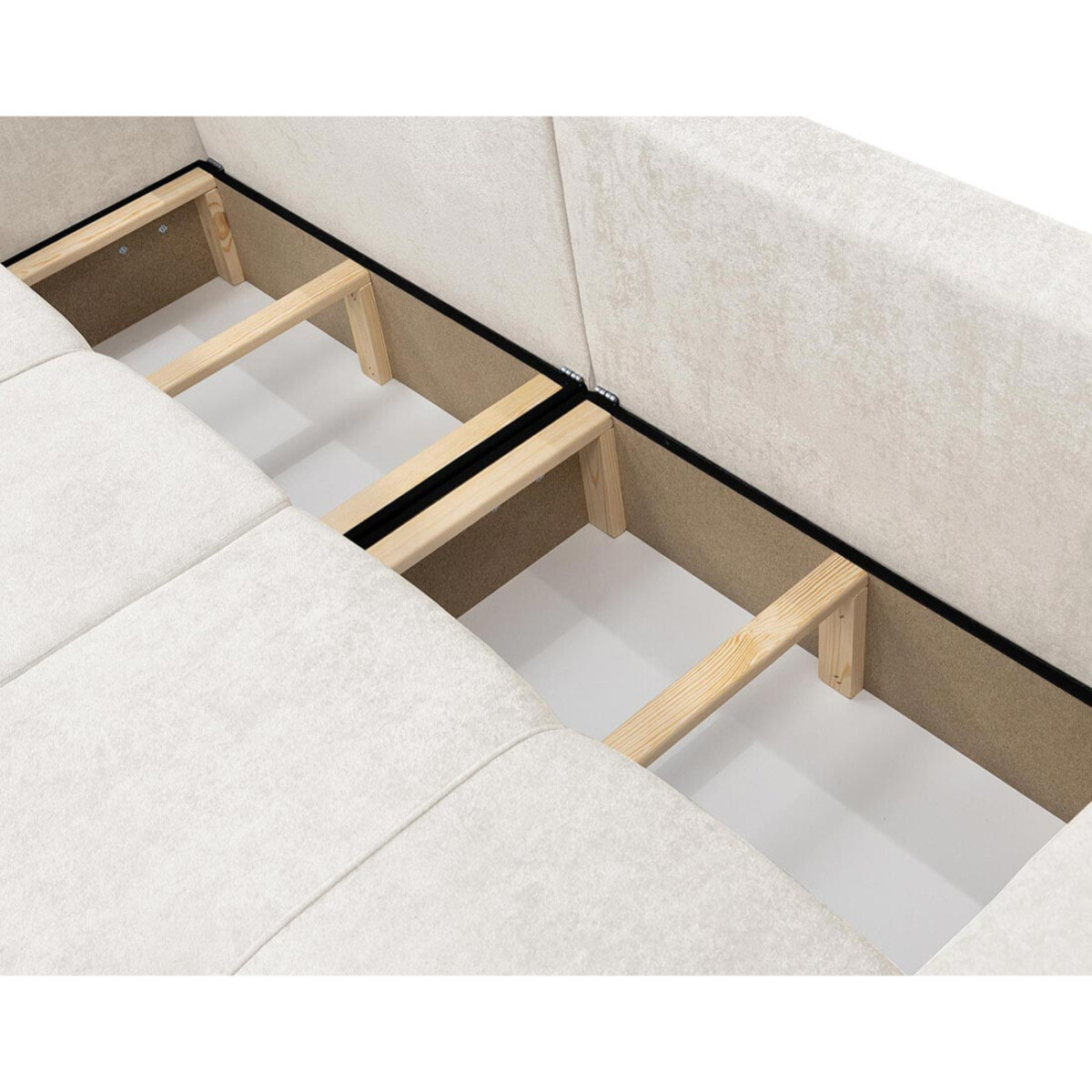 Nicole - Canapé droit 3 places convertible avec coffre en tissu - Beige