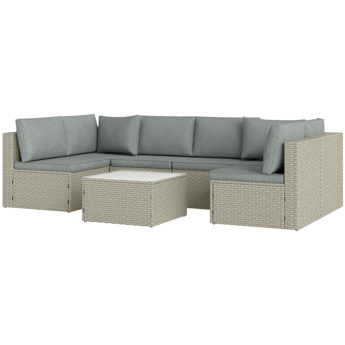 Ensemble salon de jardin modulable 6 personnes avec table basse résine tressée effet rotin gris