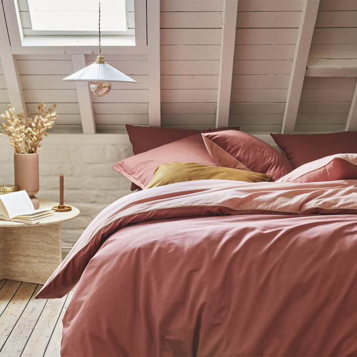 Housse de couette bicolore en coton, BONS JOURS ETINCELLE, Rose Indien/Rose Solaire