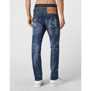 PHILIPP PLEIN Bandana  Denim Trousers Super Straight Cut Paisley
