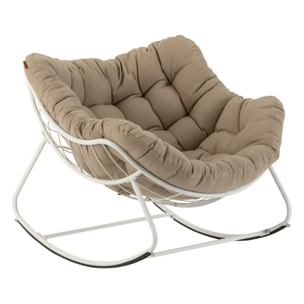 Fauteuil oeuf à bascule "Paopao" beige et blanc en acier traité en epoxy