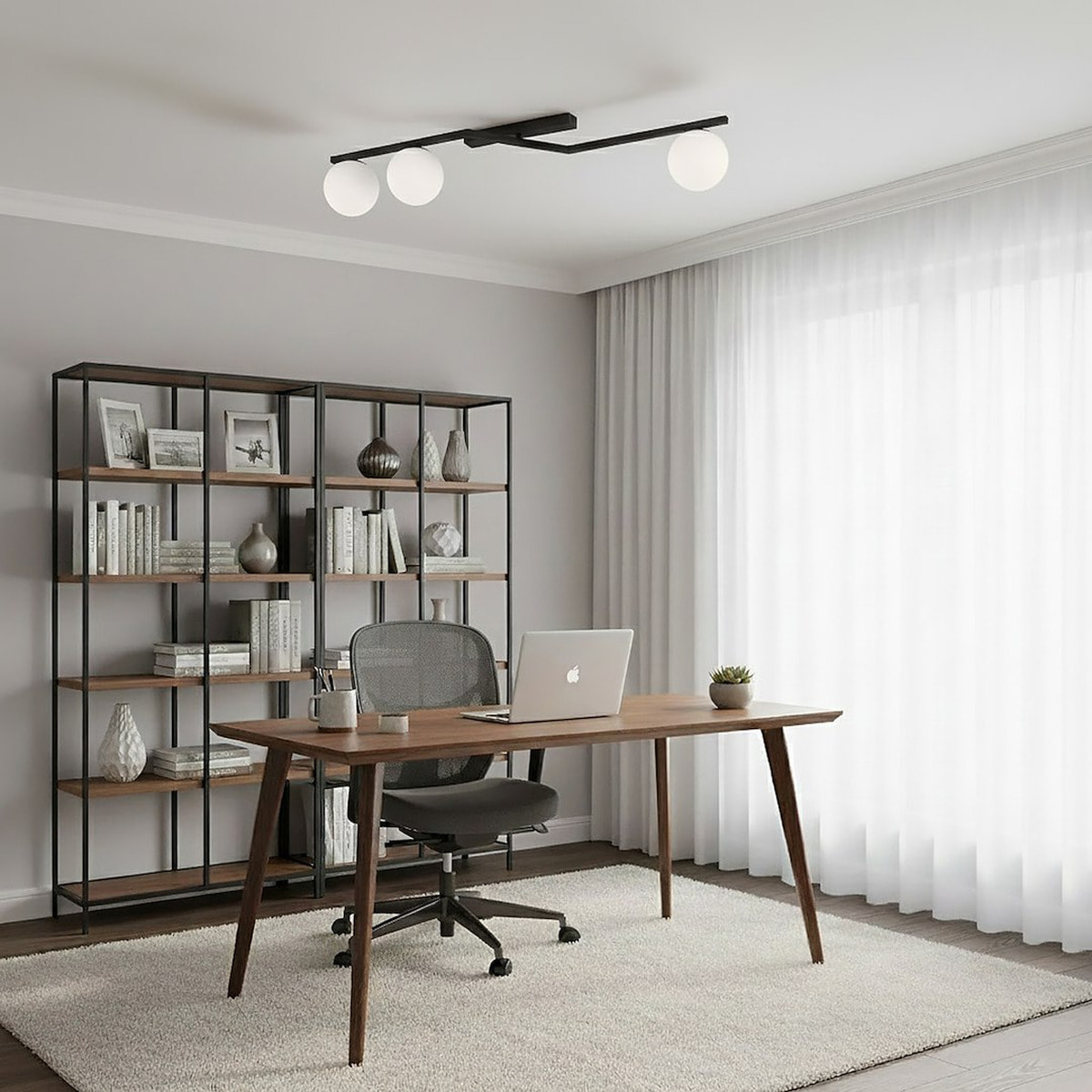 Lampada a sospensione Naton in acciaio nero con sfere in vetro opale