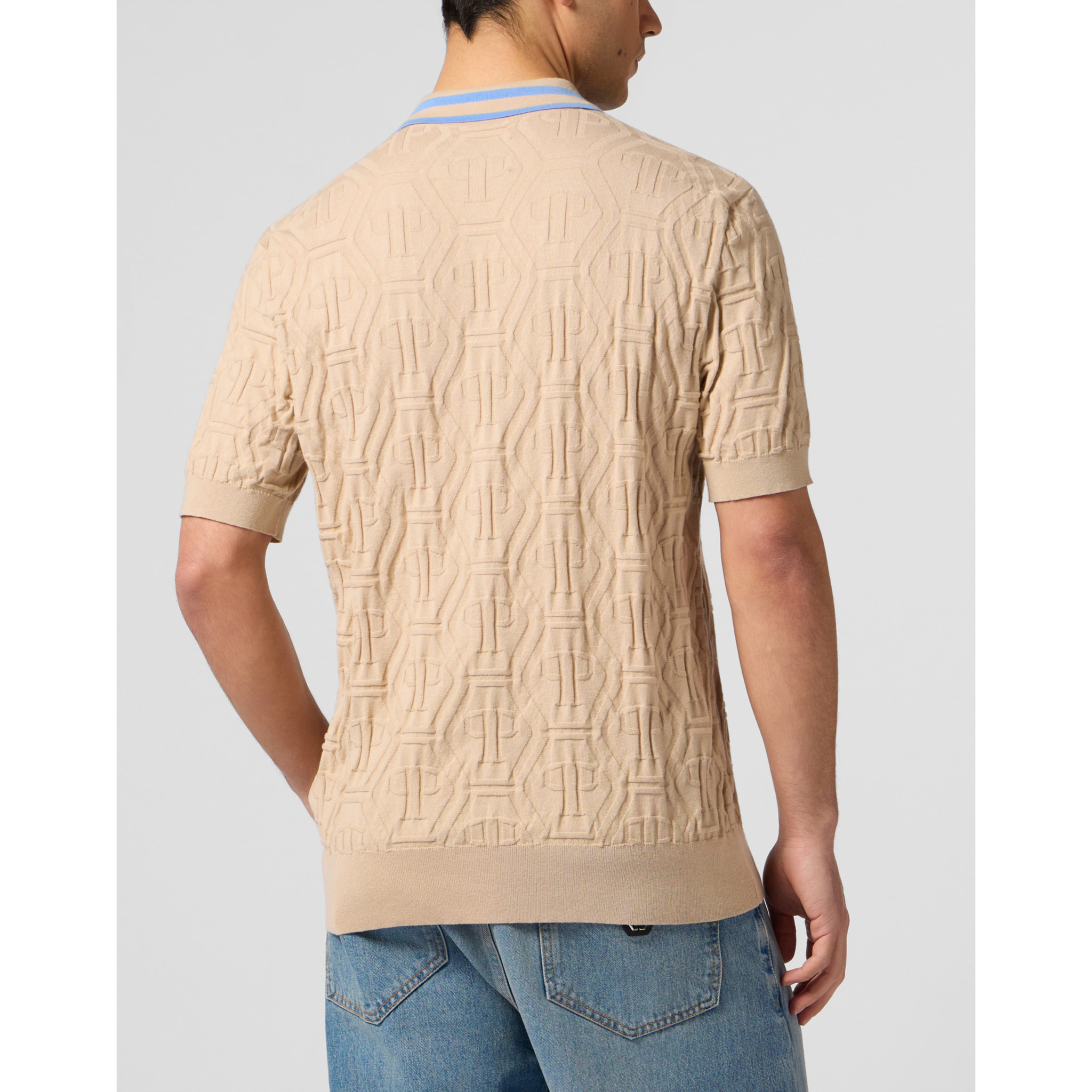PHILIPP PLEIN Knitted Polo T-Shirt Jacquard Monogram