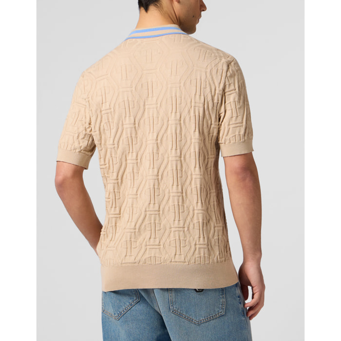 PHILIPP PLEIN Knitted Polo T-Shirt Jacquard Monogram