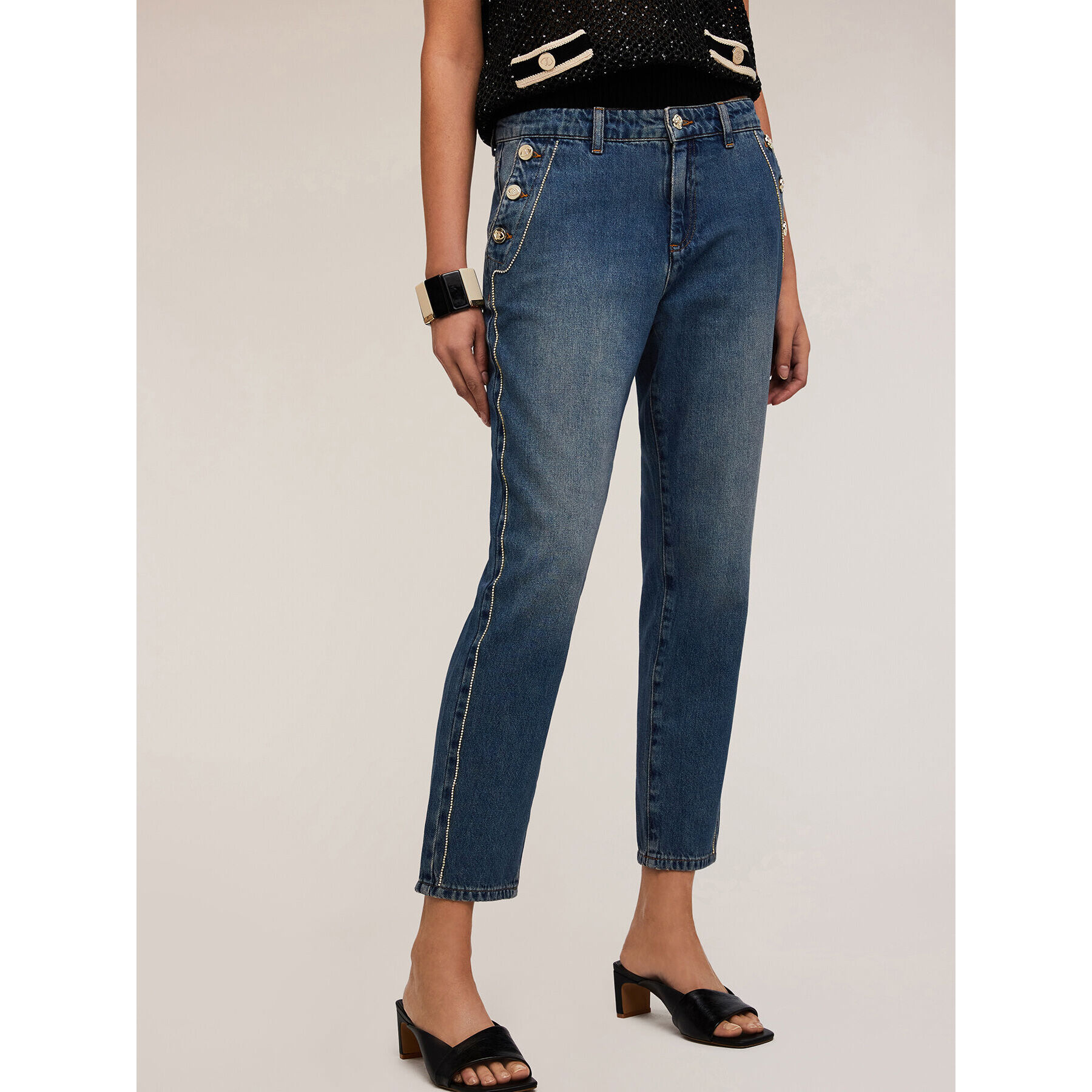 Motivi - Jeans con motivo bottoni e metal chain - Blu