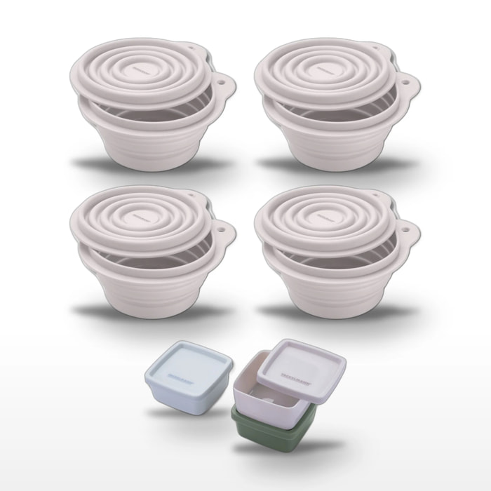 Lot de 4 Boîtes à Snacks Pliables en Silicone Blanc avec Set de 3 Boîtes à Sauce Fackelmann Storage