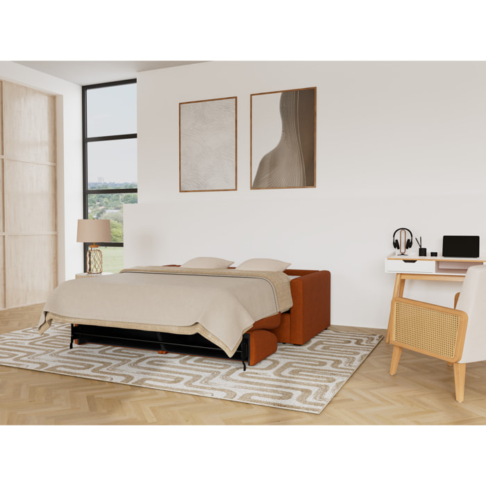 Julia - canapé 3 places convertible express couchage quotidien 140 cm matelas 14 cm en tissu - Rouille
