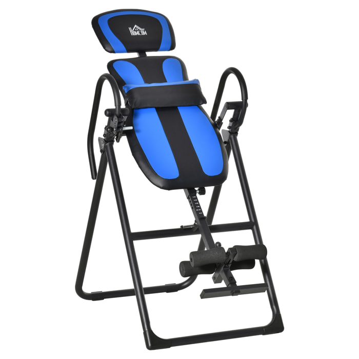 HOMCOM Tabla de Inversión Plegable con Ruedas, Altura Ajustable 140-203 cm, Banco de Inversión con Cinturón de Seguridad y Soporte de Lumbar, para Aliviar Espalda y Mejorar la Circulación