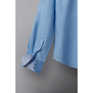 Camicia Uomo 2 Bottoni Button Down Slim Satin Unito Celeste