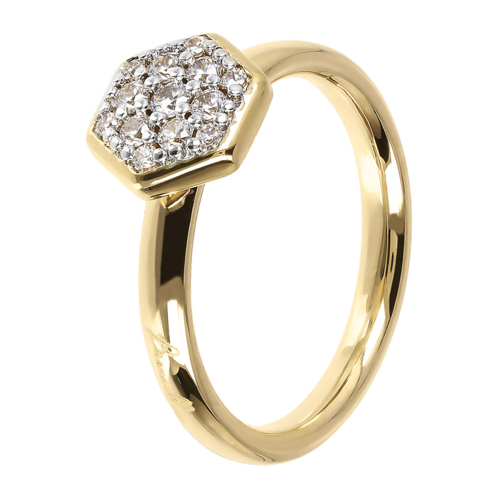 Anello Esagono Pavé in Cubic Zirconia Placcato Oro Giallo 18k