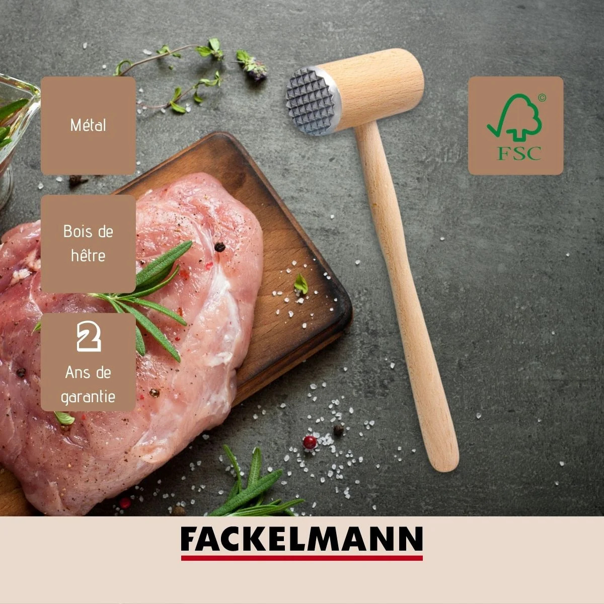 Attendrisseur de viande en bois FSC Fackelmann Nature