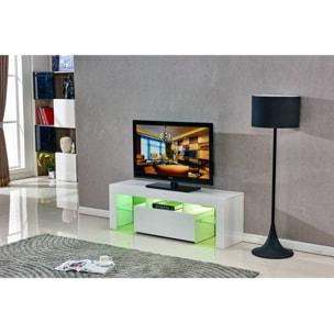 Meuble TV LED "Borda" - 130 x 34 x 45 cm - Blanc laqué