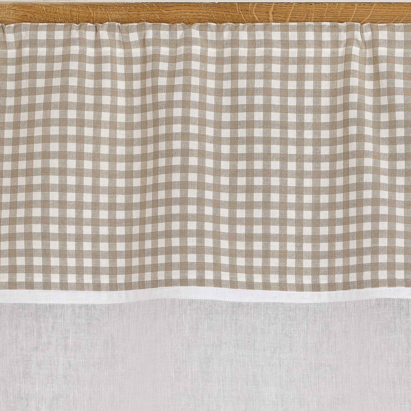 Vitrage coton à parement vichy et bas pointe - Beige