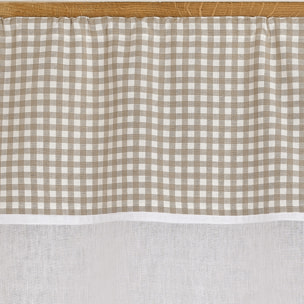 Vitrage coton à parement vichy et bas pointe - Beige