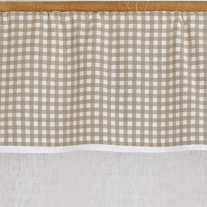 Vitrage coton à parement vichy et bas pointe - Beige