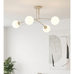 Lampada a sospensione PREGOS in acciaio beige e vetro opalino