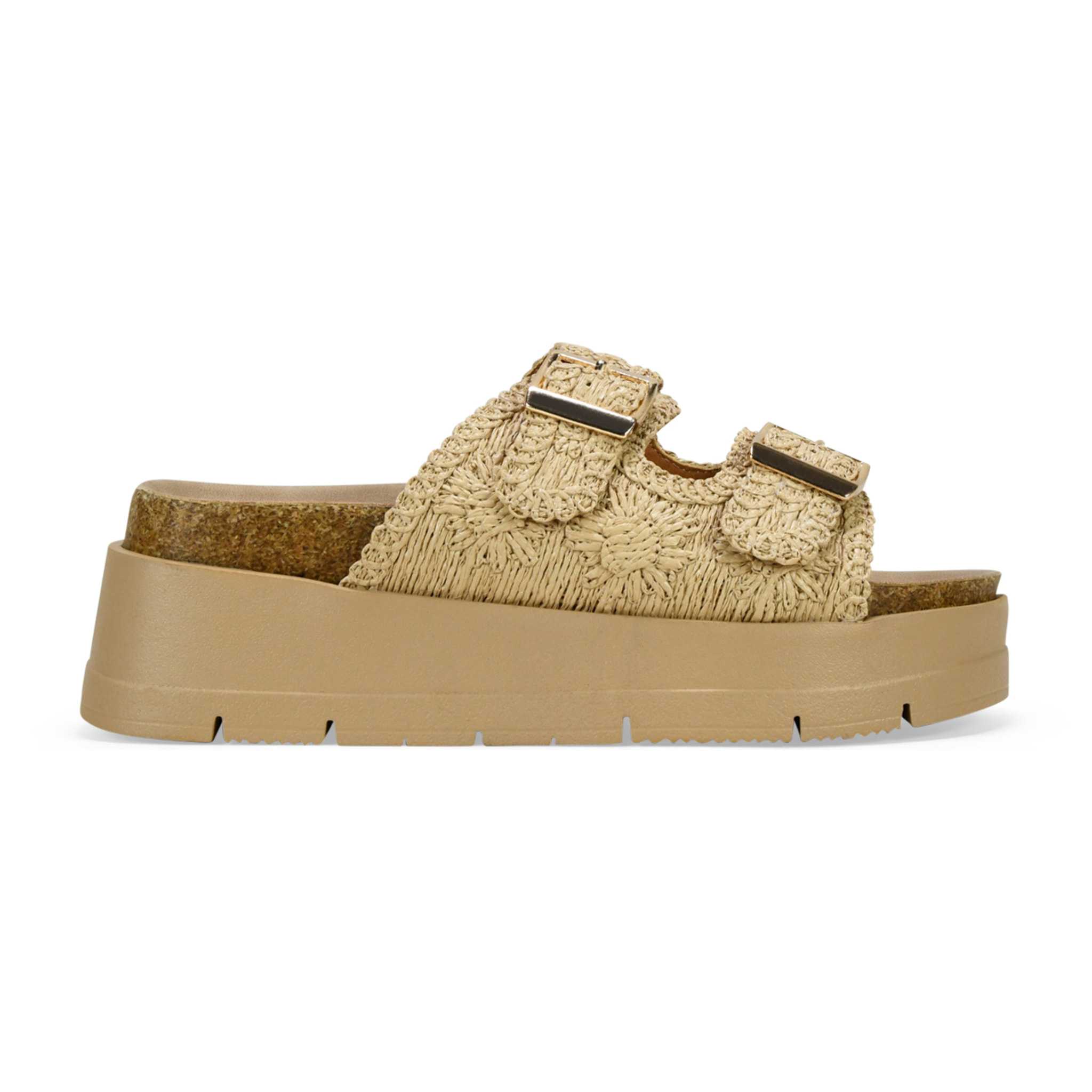 Sandalias plataforma beige con doble hebilla
