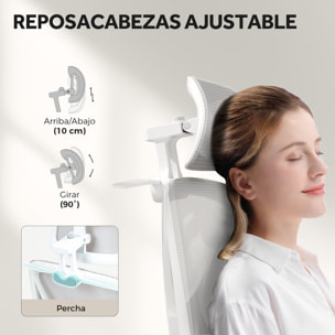 Silla de Escritorio de Malla Silla de Oficina Reclinable con Reposacabezas Giratoria Soporte Lumbar Reposapiés Reposabrazos 3D y Altura Regulable Función Basculante Carga 135 kg Gris