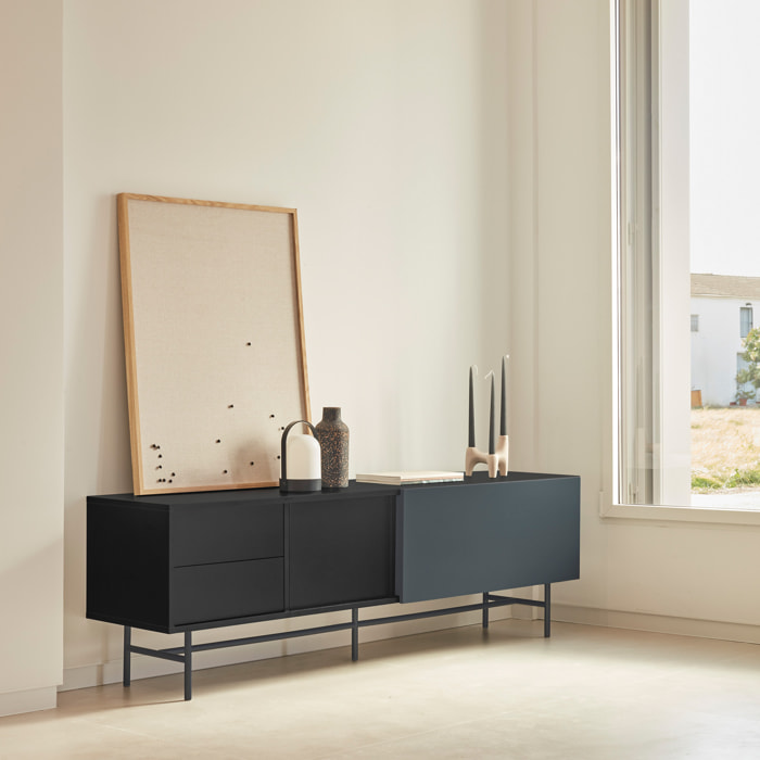 Mueble de televisión Nube 2 cajones, 1 puerta y 1 puerta corredera negro y gris antracita