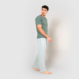 Pijama largo de algodón manga corta raya hamon agua marina