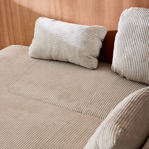 Banquette convertible 3 places velours côtelé greige avec coffre de rangement - L 192 x P 100 x H 81cm -Nelson