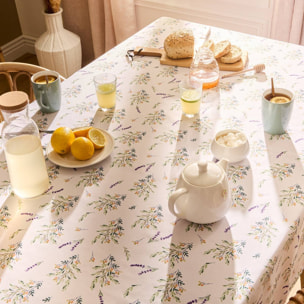 Nappe Garrigue 240x140cm blanc imprimé plantes