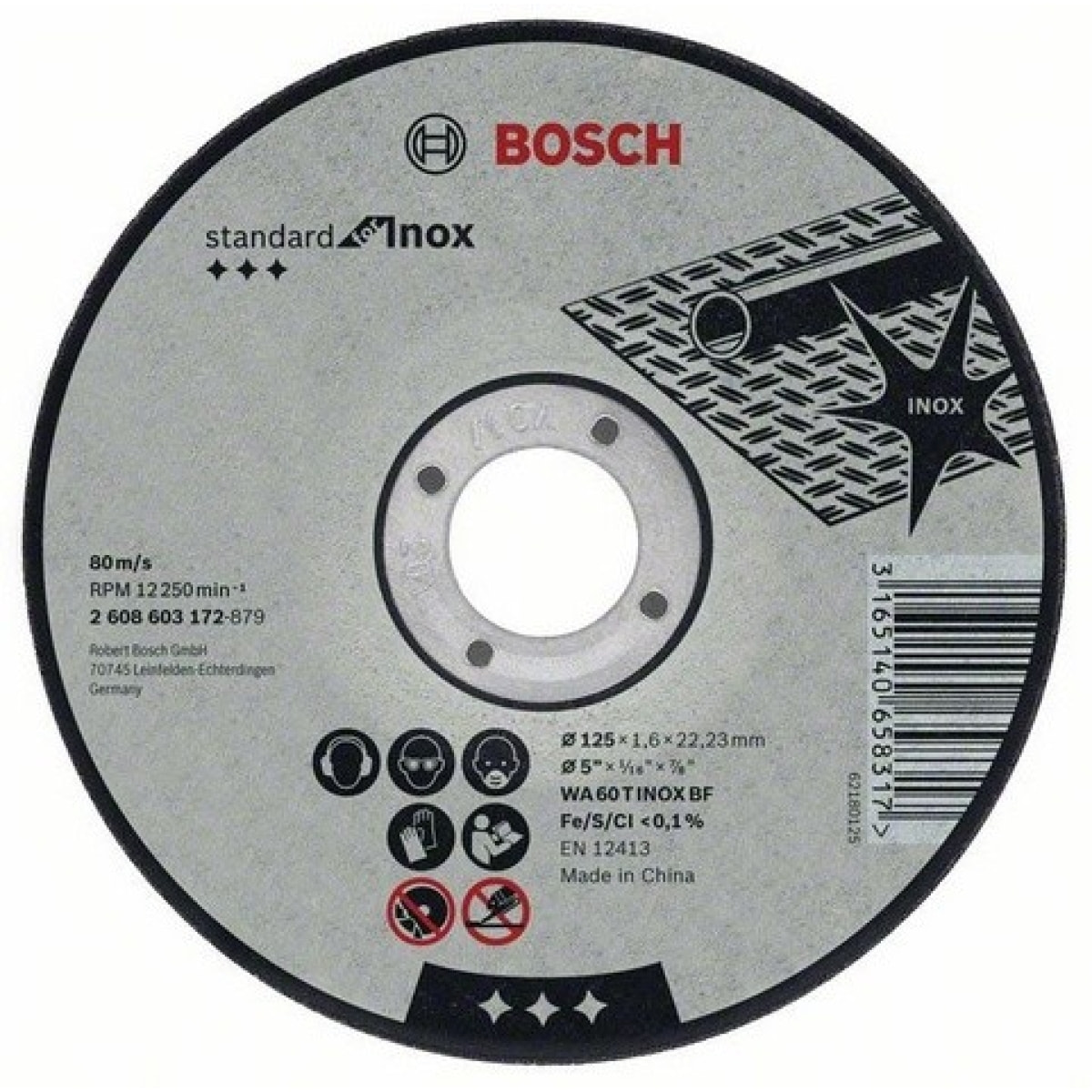 Disque à tronçonner BOSCH à moyeu plat Standard Inox Rapido 125X1.6 MM - 2608603172