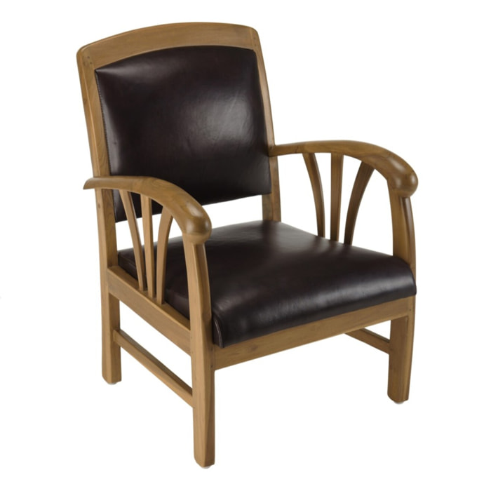 DAK - Fauteuil teck et cuir marron