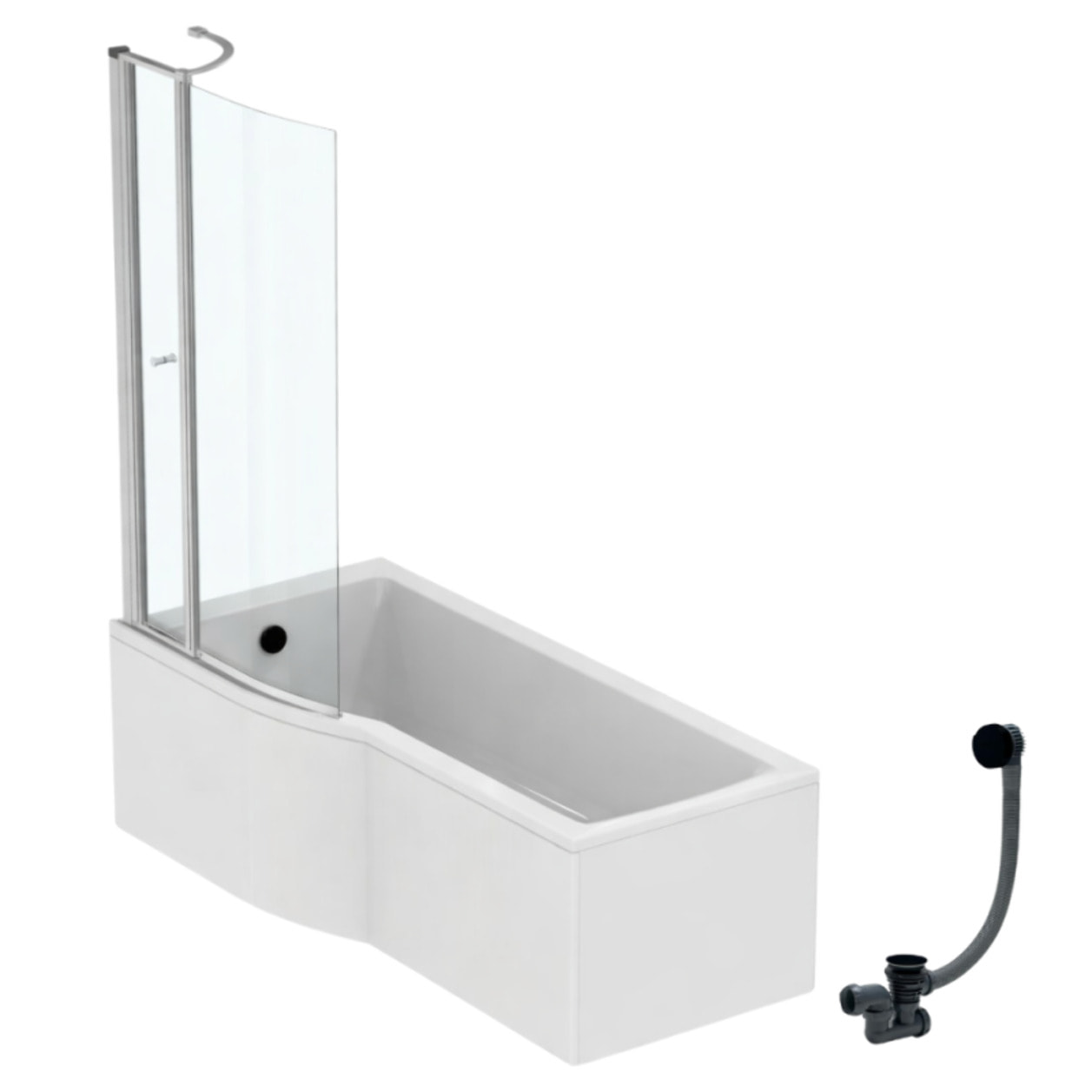 Pack baignoire bain douche 170 x 80 cm gauche Connect Air + tablier + pare bain avec volet + vidage Noir mat