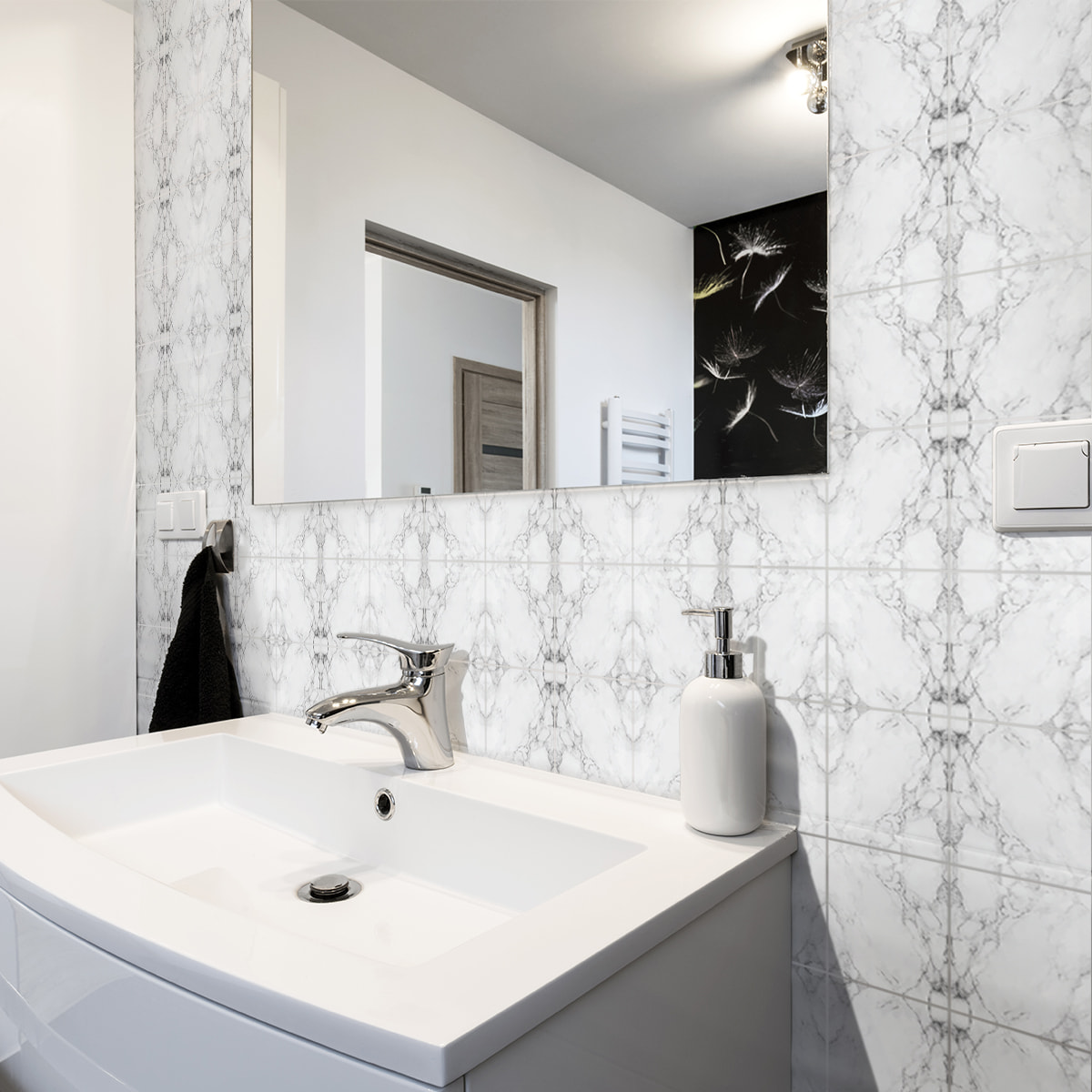 Stickers muraux - Sticker Mural Carrelage adhésif Cuisine Salle de Bain - 24 STICKERS CARRELAGES EFFET MARBRE