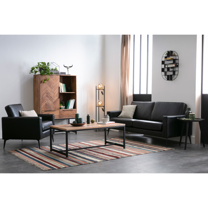 Table basse rectangulaire à motifs chevrons en bois massif et métal noir L120 cm STICK