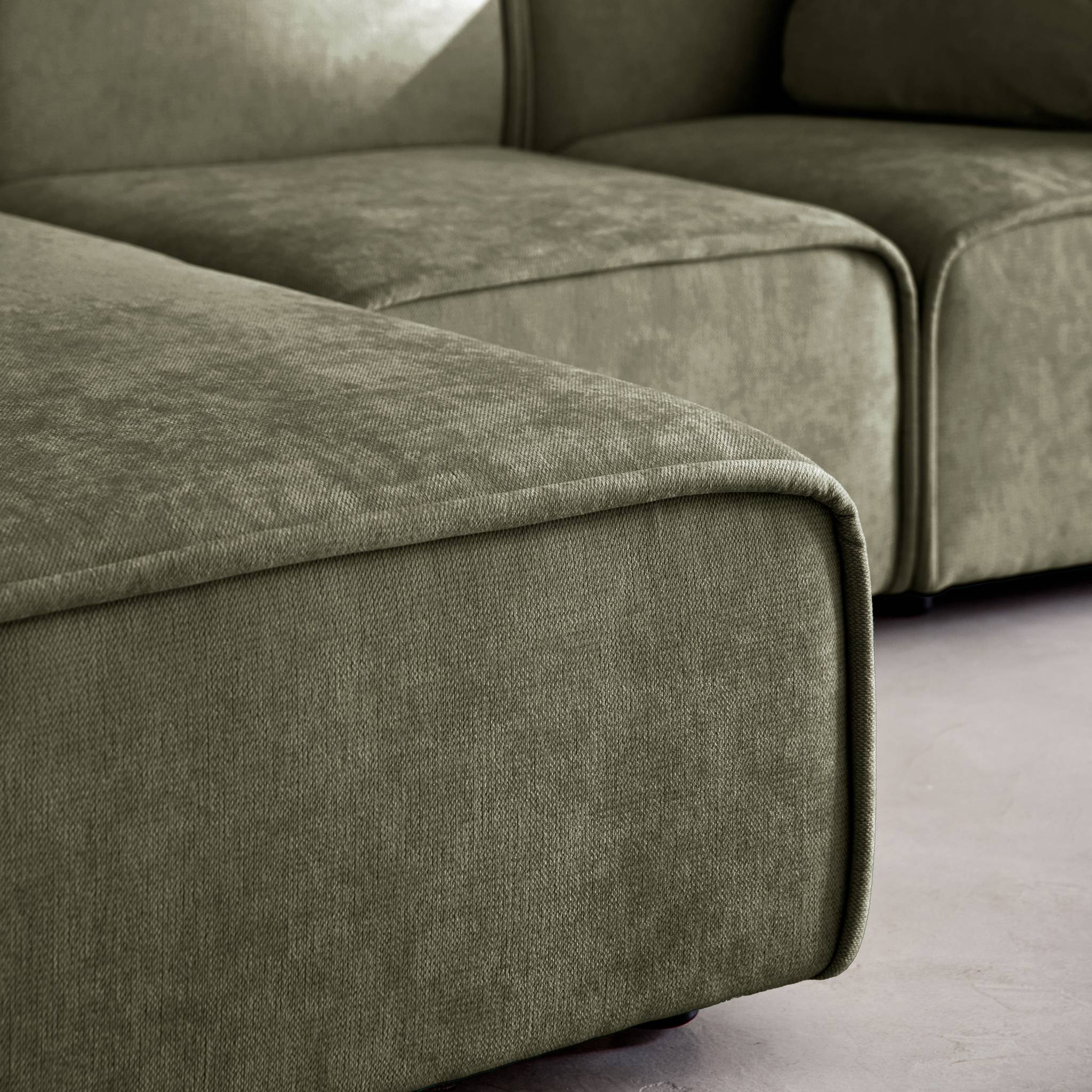 Canapé d'angle gauche 3 places tissu kaki 2 coussins carrés L 230 x P 145 x H 70 cm - Lester